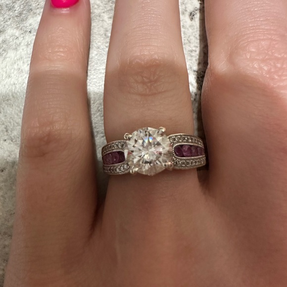 Diamond Ring 1 1/4k Diamond, Pink Sapphires white gold - Picture 7 of 17